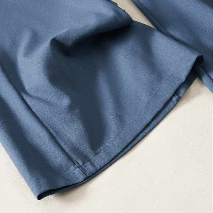 Buddha Stones Summer Elegant Solid Elastic Waist Button Zipper Design Cotton Linen Long Pants Women's Wide Leg Pants With Pockets - image 7
