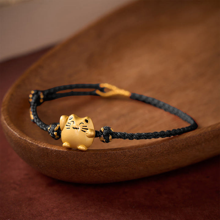 Buddha Stones Red String Copper Lucky Cat Protection Energy Bracelet - Black(Wrist Circumference 14–18cm) - image 12