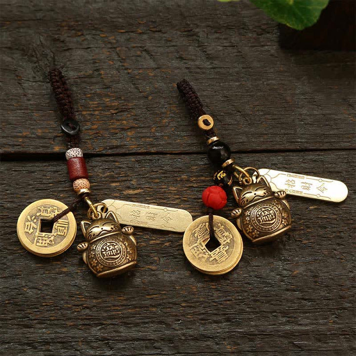 Buddha Stones Brass Lucky Cat Chinese Coin Wealth Keychains - image 13