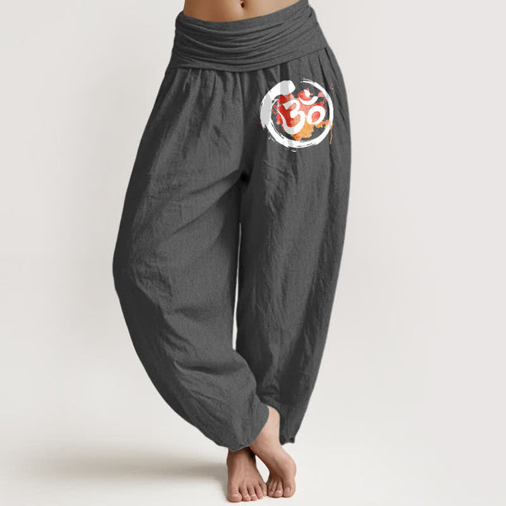 Buddha Stones Pure Cotton Black Circle Red Symbol Pattern Women's Elastic Waist Harem Pants - DimGray - US16，UK/AU20，EU48 (3XL) - image 11