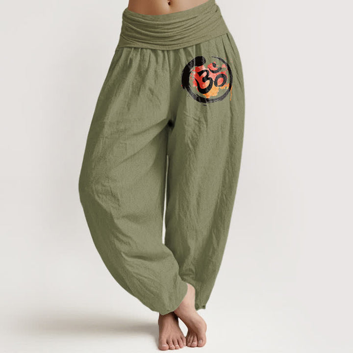 Buddha Stones Pure Cotton Black Circle Red Symbol Pattern Women's Elastic Waist Harem Pants - OliveDrab - US16，UK/AU20，EU48 (3XL) - image 14