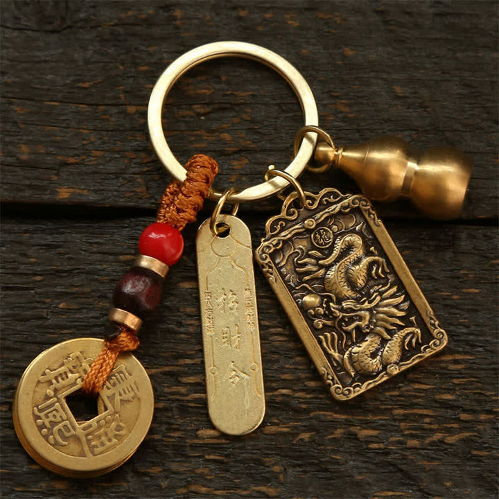 Buddha Stones Copper Chinese Zodiac Five Emperor Coins Gourd Protection Keychains - Dragon - image 10