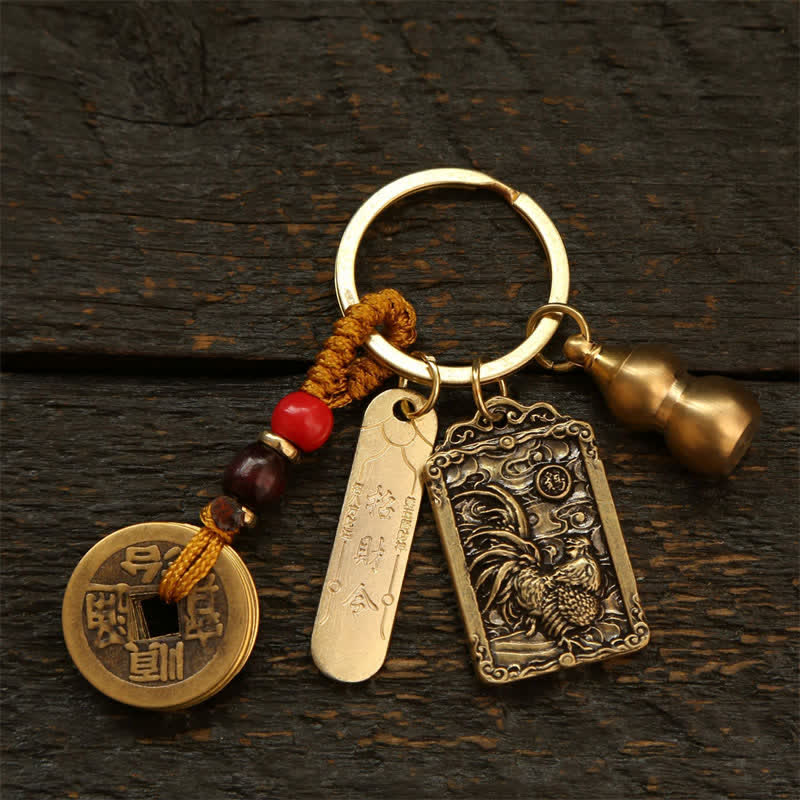 Buddha Stones Copper Chinese Zodiac Five Emperor Coins Gourd Protection Keychains - Rooster - image 18