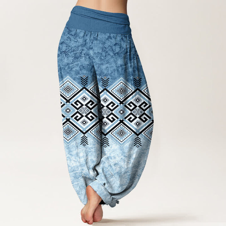 Buddha Stones Cotton Tribal Geometric Pattern Women's Elastic Waist Harem Pants - image 7