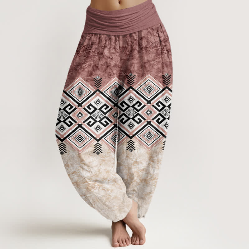 Buddha Stones Cotton Tribal Geometric Pattern Women's Elastic Waist Harem Pants - IndianRed - US16，UK/AU20，EU48 (3XL) - image 8