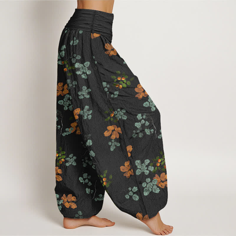 Buddha Stones Cotton Orange Blossom Mint Leaf Pattern Women's Elastic Waist Harem Pants - image 1