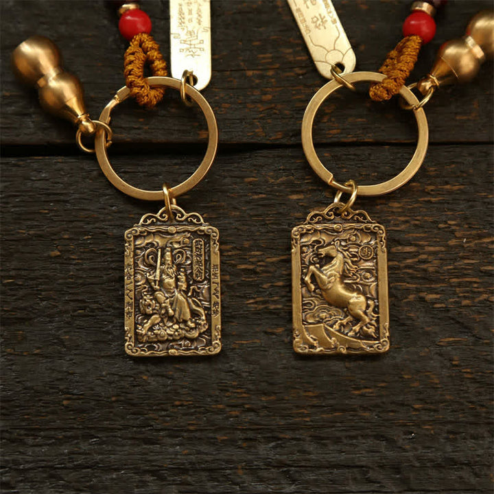 Buddha Stones Copper Chinese Zodiac Five Emperor Coins Gourd Protection Keychains - image 15