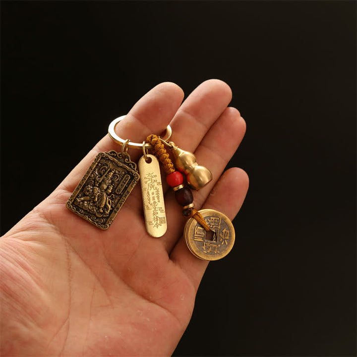 Buddha Stones Copper Chinese Zodiac Five Emperor Coins Gourd Protection Keychains - image 27