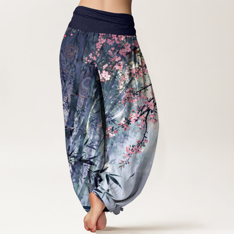 Buddha Stones Cotton Bamboo Cherry Blossom Pattern Women's Elastic Waist Harem Pants - image 10