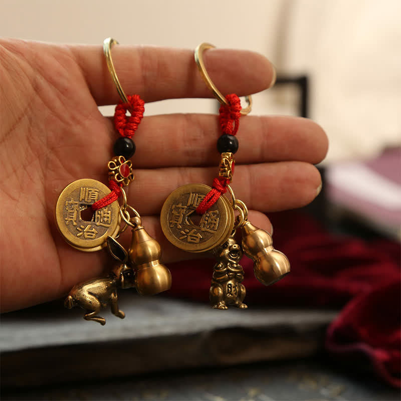 Buddha Stones Copper Chinese Zodiac Five Emperor Coins Gourd Wealth Keychains - image 20