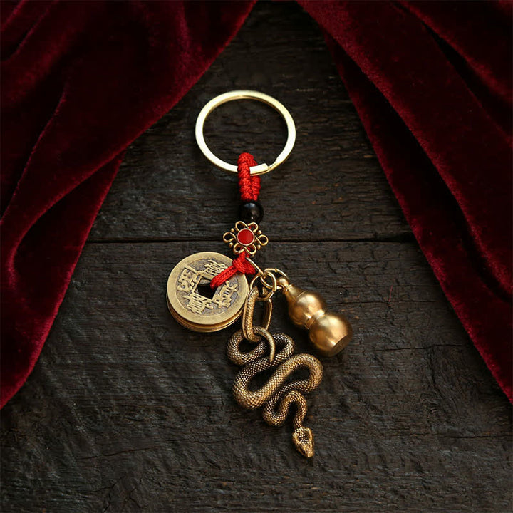 Buddha Stones Copper Chinese Zodiac Five Emperor Coins Gourd Wealth Keychains - Snake - image 13