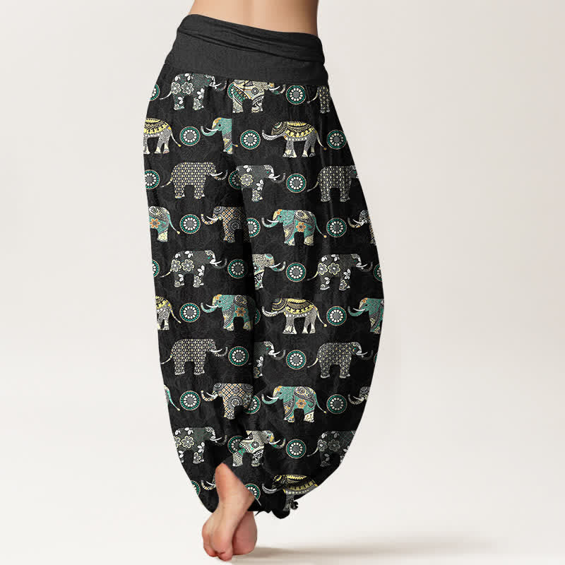 Buddha Stones Cotton Elephant Mandala Pattern Women's Elastic Waist Harem Pants - image 10