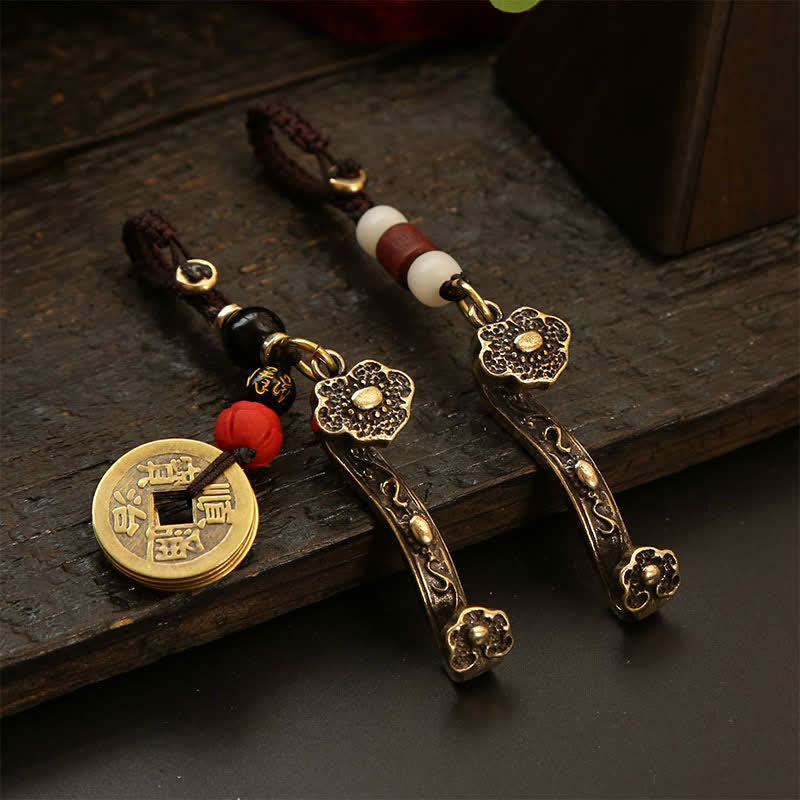 Buddha Stones Copper Pi Xiu Chinese Coin Ruyi Lotus Wealth Keychains - image 0