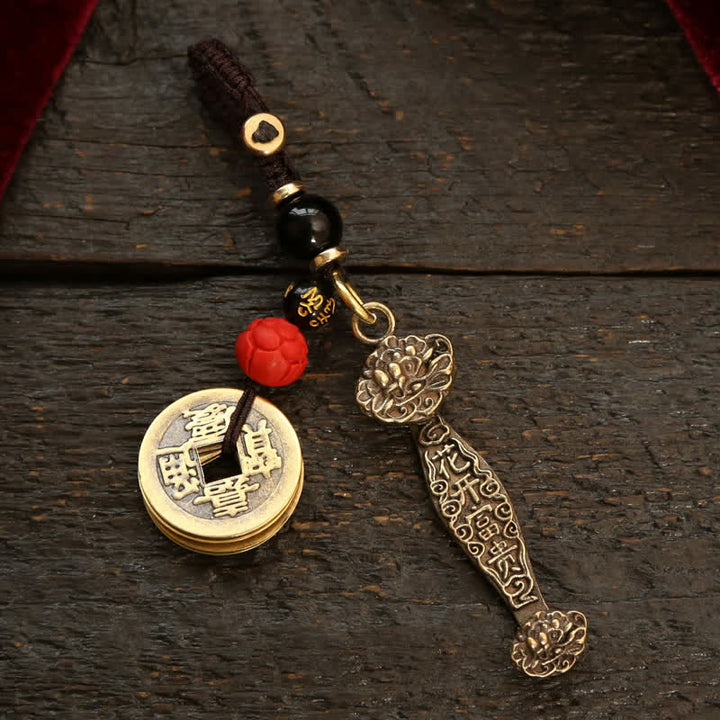 Buddha Stones Copper Pi Xiu Chinese Coin Ruyi Lotus Wealth Keychains - Coins Lotus - image 27