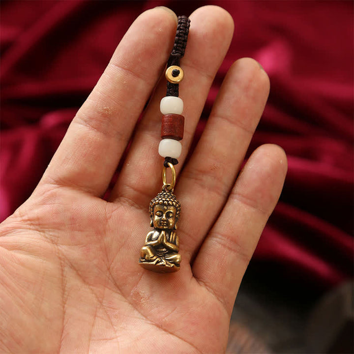 Buddha Stones Brass Buddha Five Emperor Coins Braided Cord Compassion Keychains - image 2