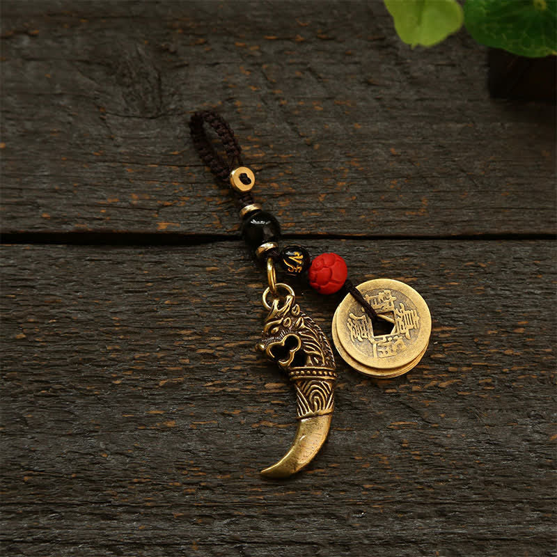 Buddha Stones Copper Pi Xiu Braided Five Emperor Coins Gourd Wealth Keychains - Red Bead Coins - image 14