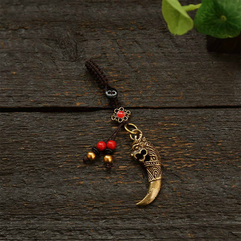 Buddha Stones Copper Pi Xiu Braided Five Emperor Coins Gourd Wealth Keychains - Blossom Knot - image 3