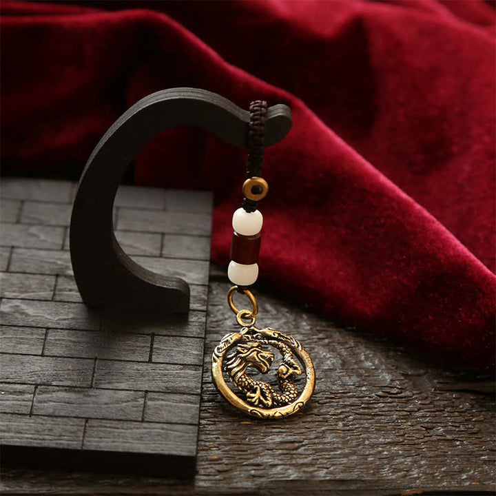 Buddha Stones Copper Dragon Wealth Braided Round Keychains - image 2