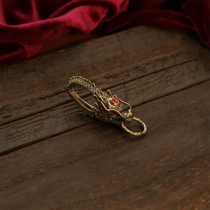 Buddha Stones Brass Dragon Strength Lock Keychains - Brass Red Gem - image 0
