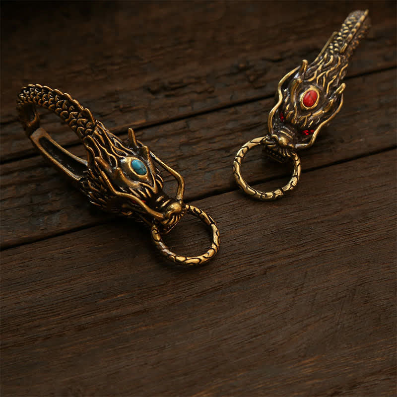 Buddha Stones Brass Dragon Strength Lock Keychains - image 9