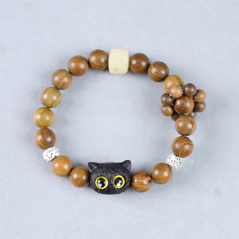 Buddha Stones Ebony Wood Lucky Cat Grounding Beaded Bracelet - image 1