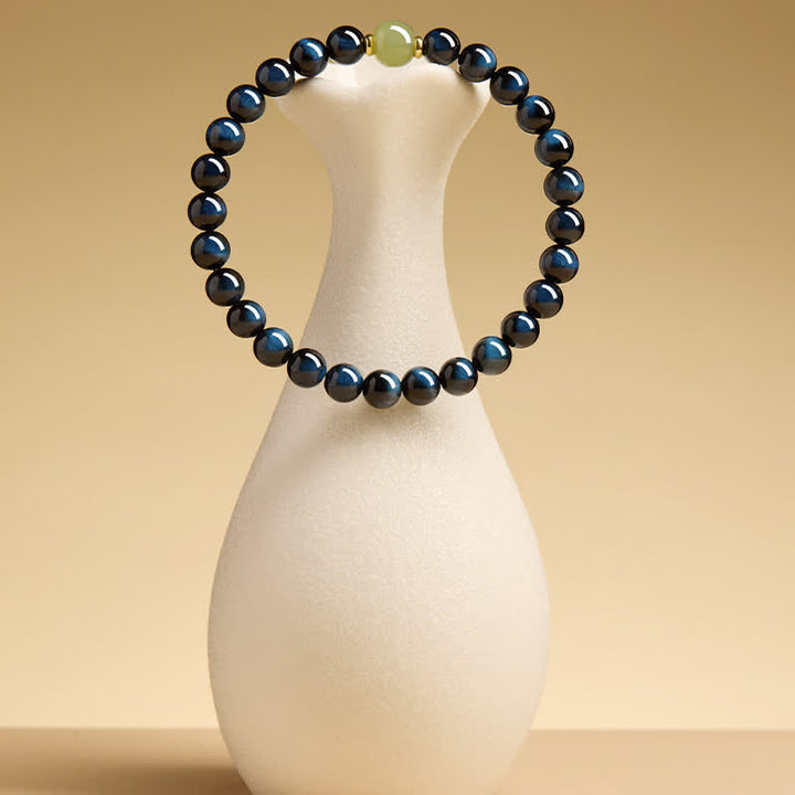 Buddha Stones Blue Tiger Eye Hetian Jade Round Beads Intuition Bracelet - image 2