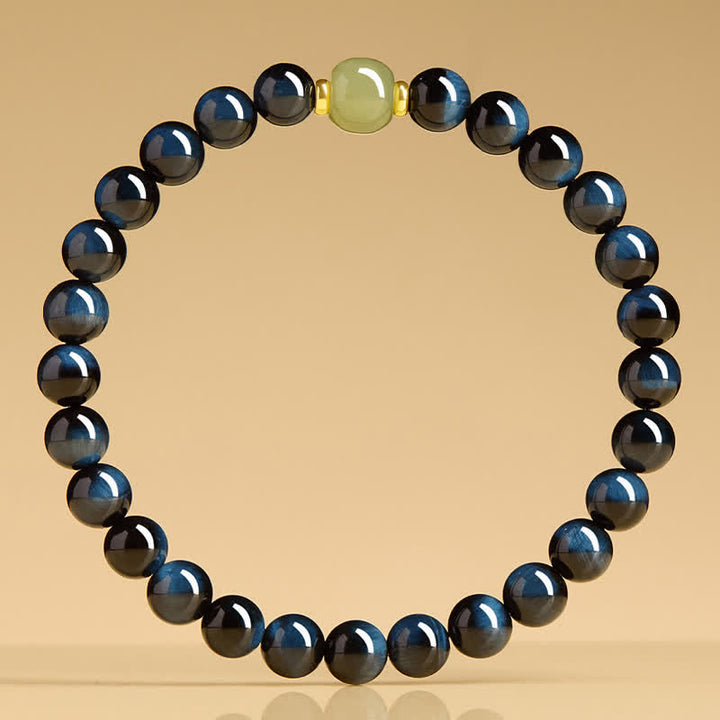 Buddha Stones Blue Tiger Eye Hetian Jade Round Beads Intuition Bracelet - image 3