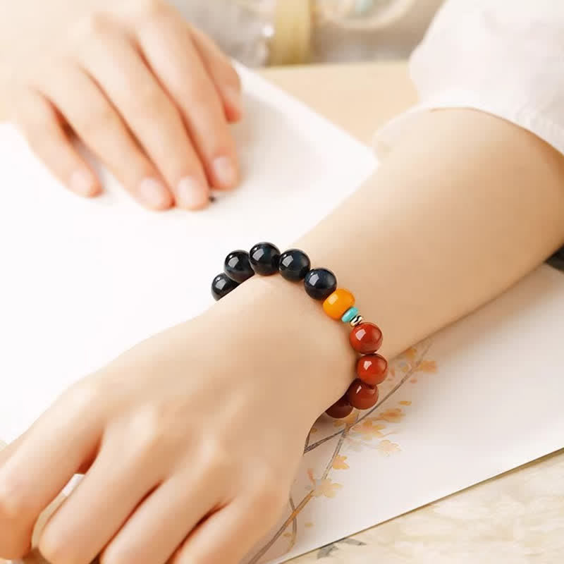 Buddha Stones Blue Tiger Eye South Red Agate Power Round Bead Bracelet - image 10