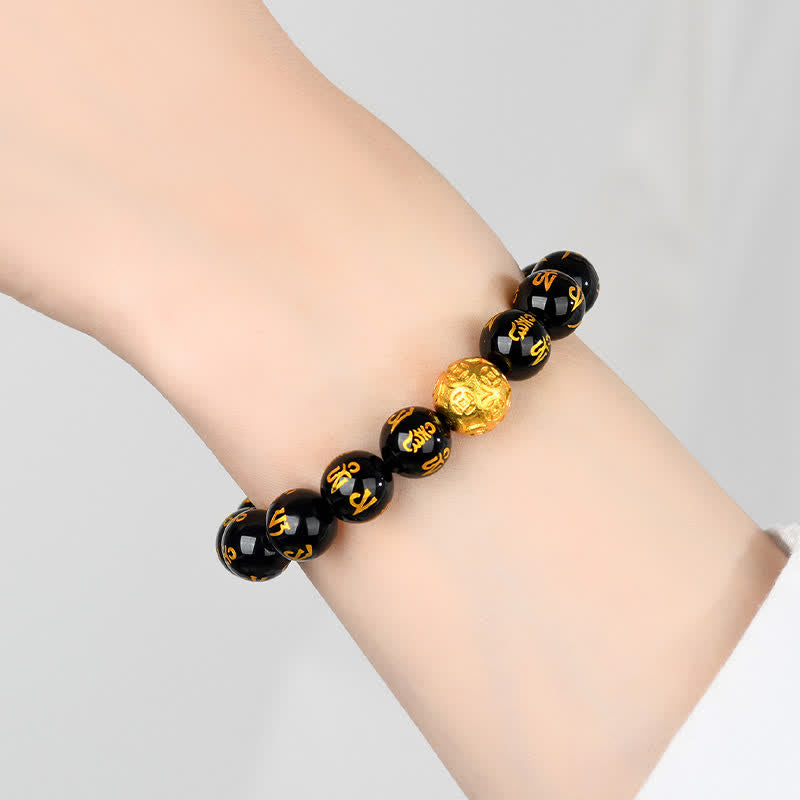 Buddha Stones Black Obsidian Om Mani Padme Hum Strength Bracelet - image 8