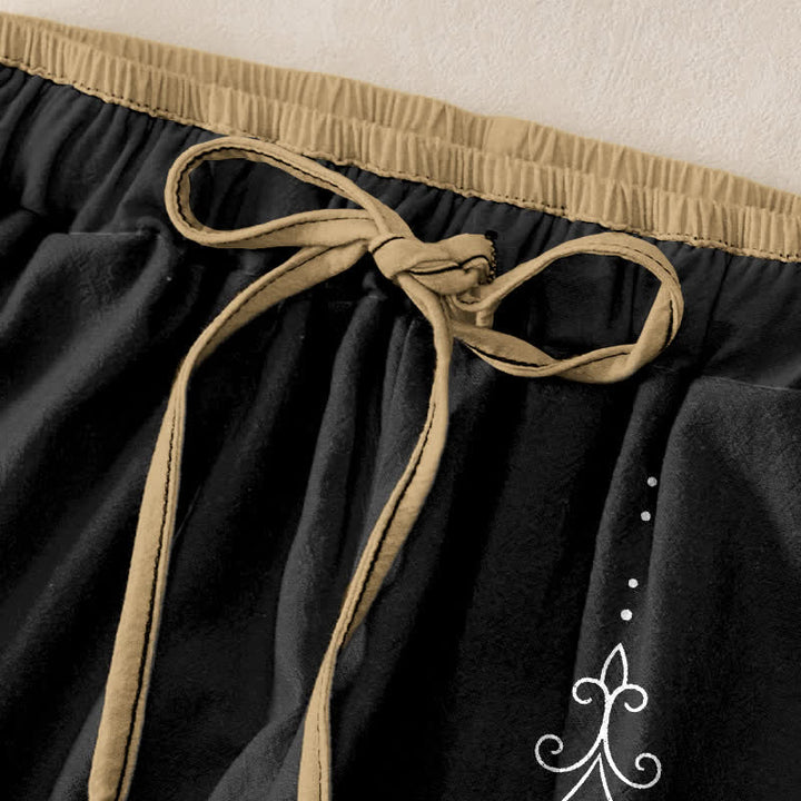 Buddha Stones Pure Cotton Zen Lotus Om Pattern Women's Elastic Waist Pants With Pockets - image 1