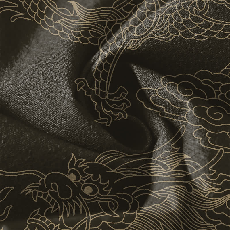 Buddha Stones Pure Cotton Golden Dragon Cloud Pattern Drawstring Men's Tapered Pants With Pockets - image 6