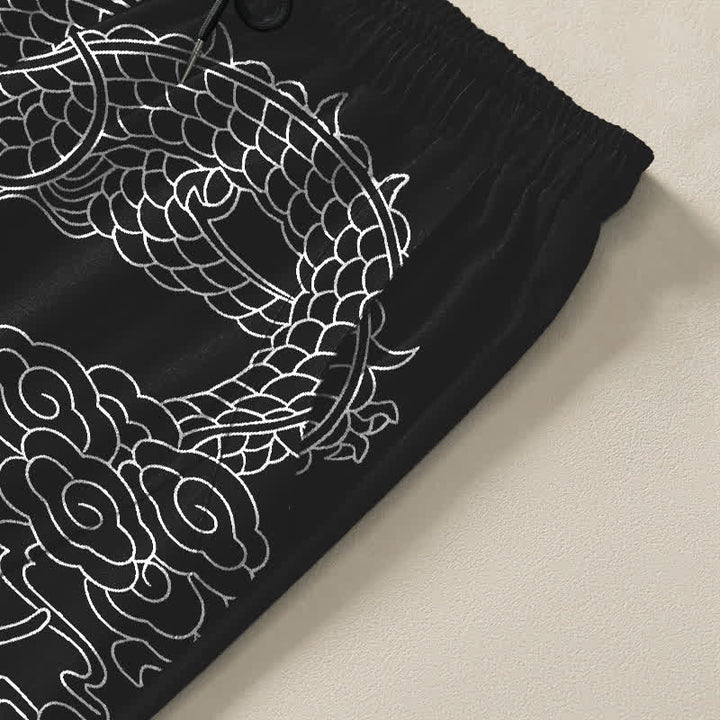 Buddha Stones Pure Cotton Golden Dragon Cloud Pattern Drawstring Men's Tapered Pants With Pockets - image 11