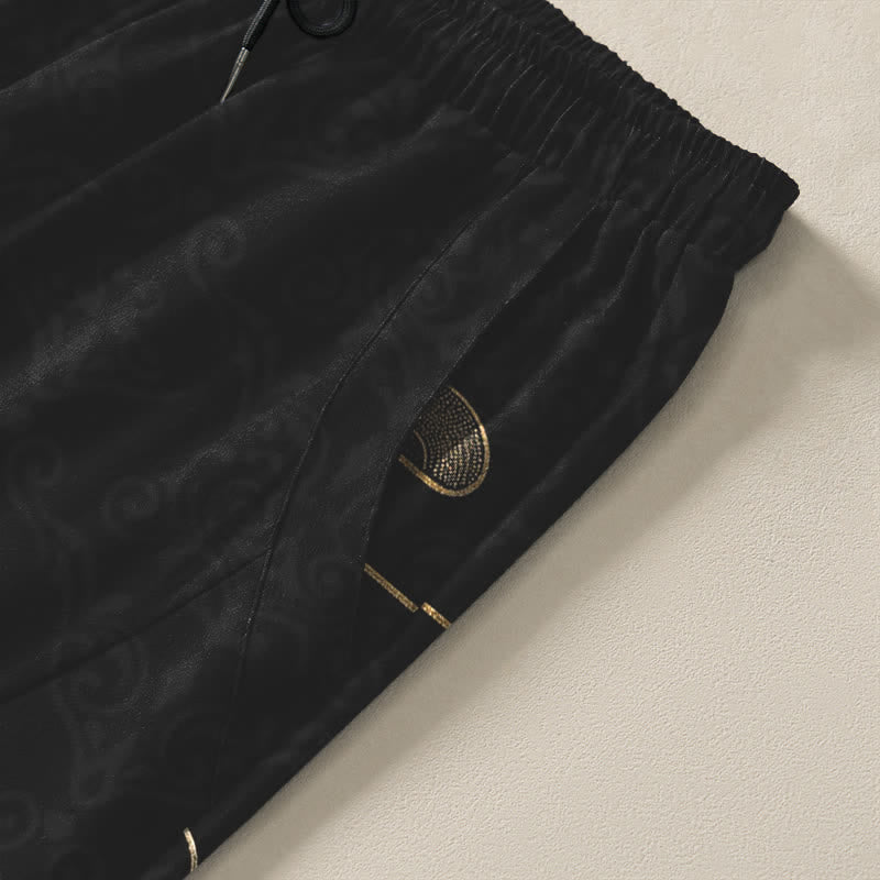 Buddha Stones Pure Cotton Golden Koi Fish Wave Pattern Drawstring Men's Tapered Pants With Pockets - image 4