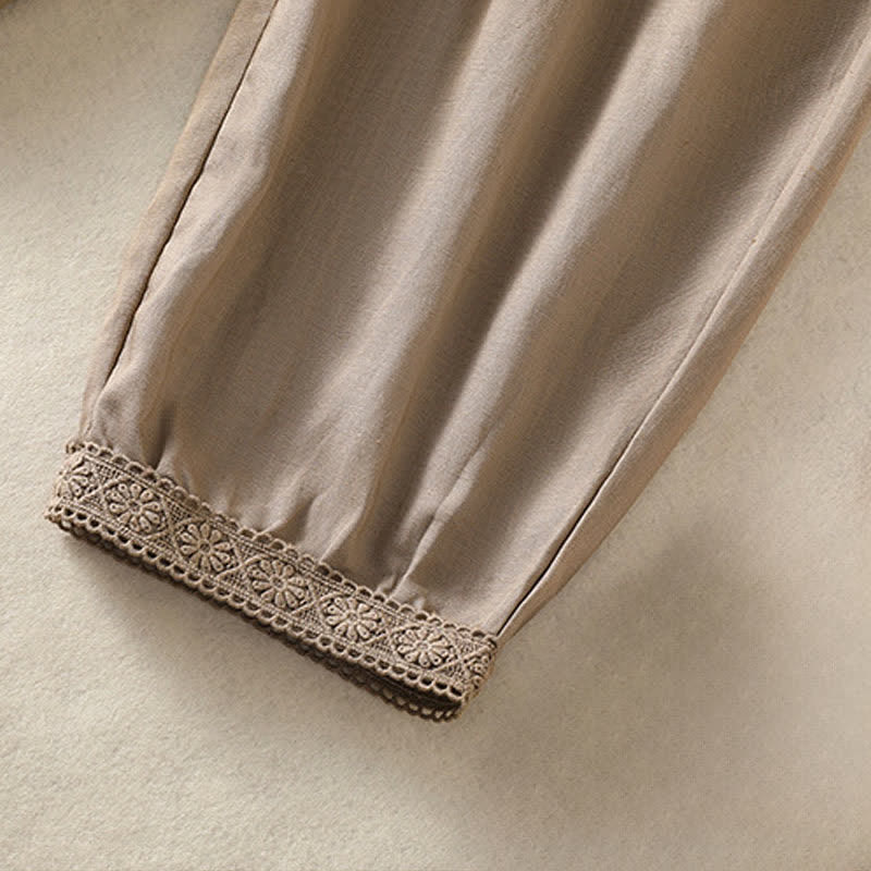 Buddha Stones Summer Casual Boho Solid Capri Pants Women's Straight Leg Pants With Pockets - image 5