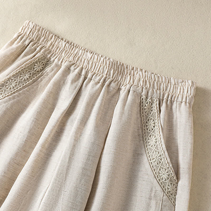 Buddha Stones Summer Casual Boho Solid Capri Pants Women's Straight Leg Pants With Pockets - image 10