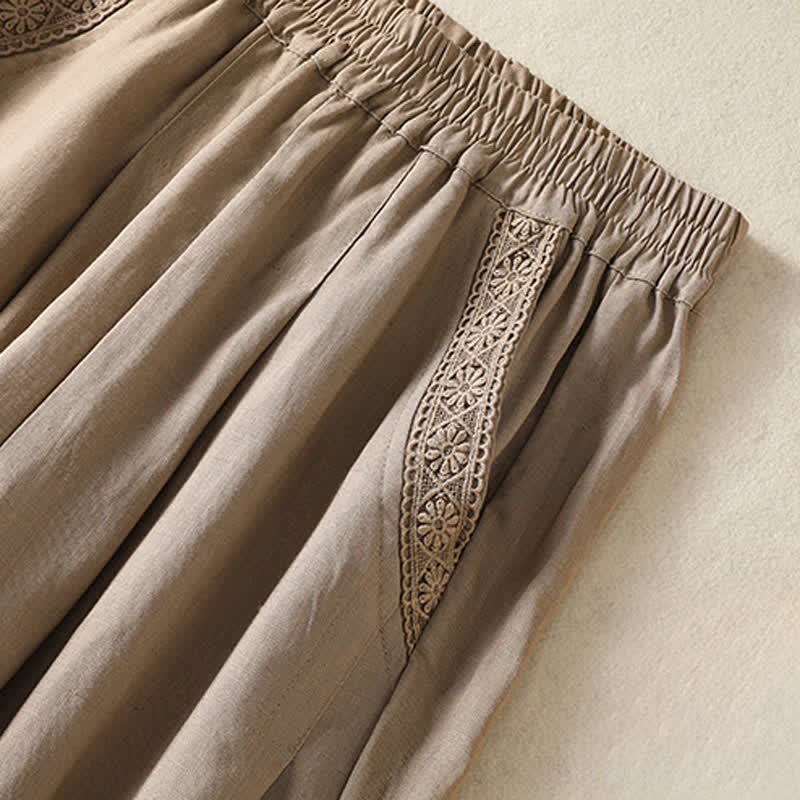 Buddha Stones Summer Casual Boho Solid Capri Pants Women's Straight Leg Pants With Pockets - image 4