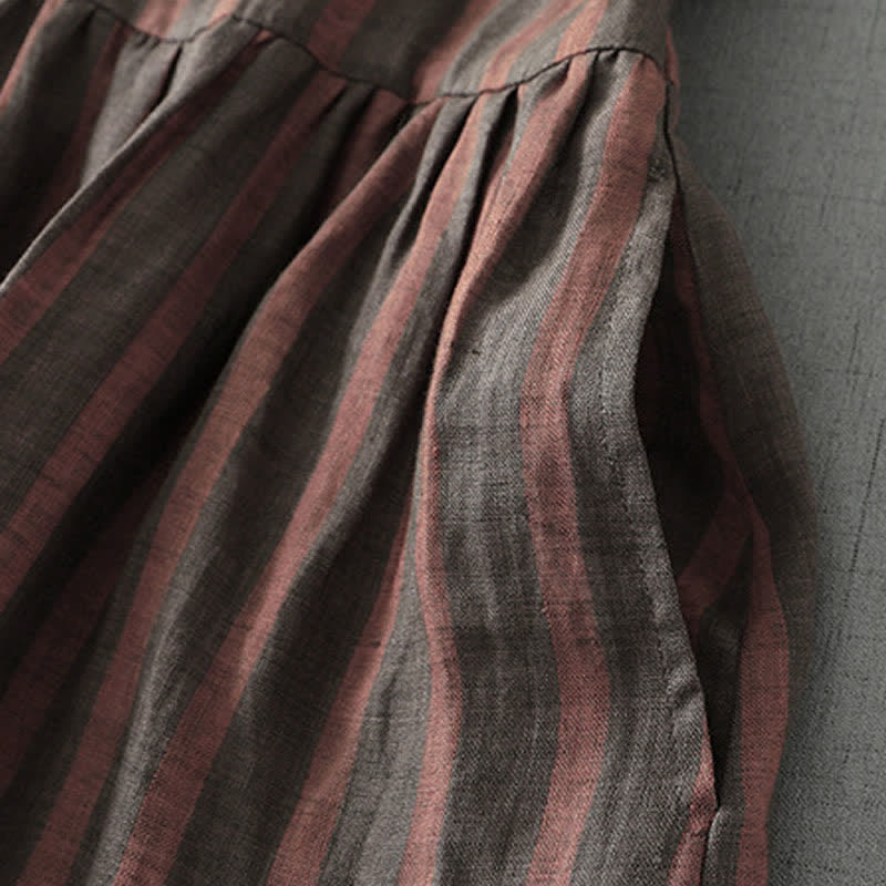 Buddha Stones Summer Casual Vintage Button-Up Striped Women's Short Sleeve Dresses With Pocket - image 11