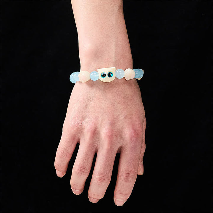 Buddha Stones Blue Chalcedony Hand Carved Cat Purity Bead Bracelet - image 6