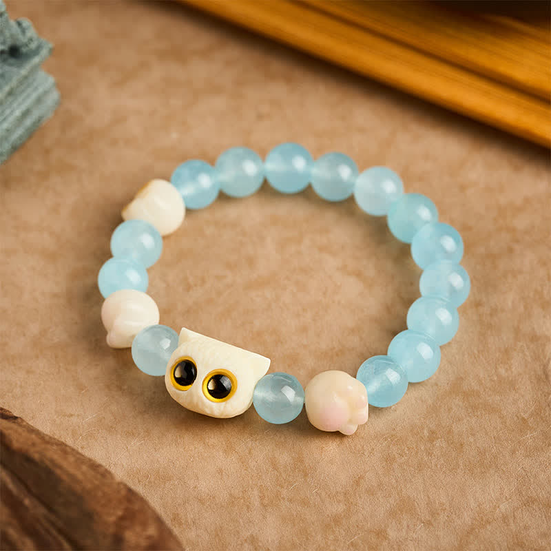 Buddha Stones Blue Chalcedony Hand Carved Cat Purity Bead Bracelet - image 12
