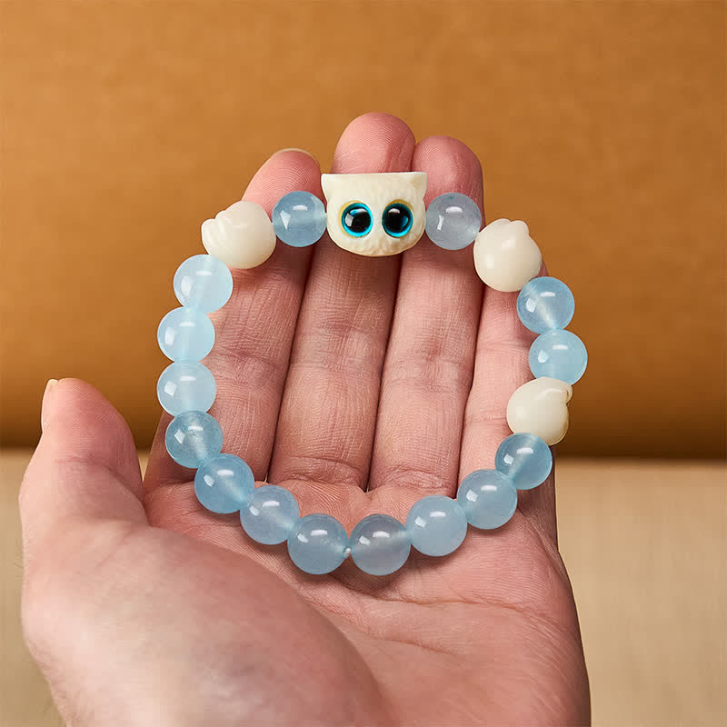 Buddha Stones Blue Chalcedony Hand Carved Cat Purity Bead Bracelet - image 5