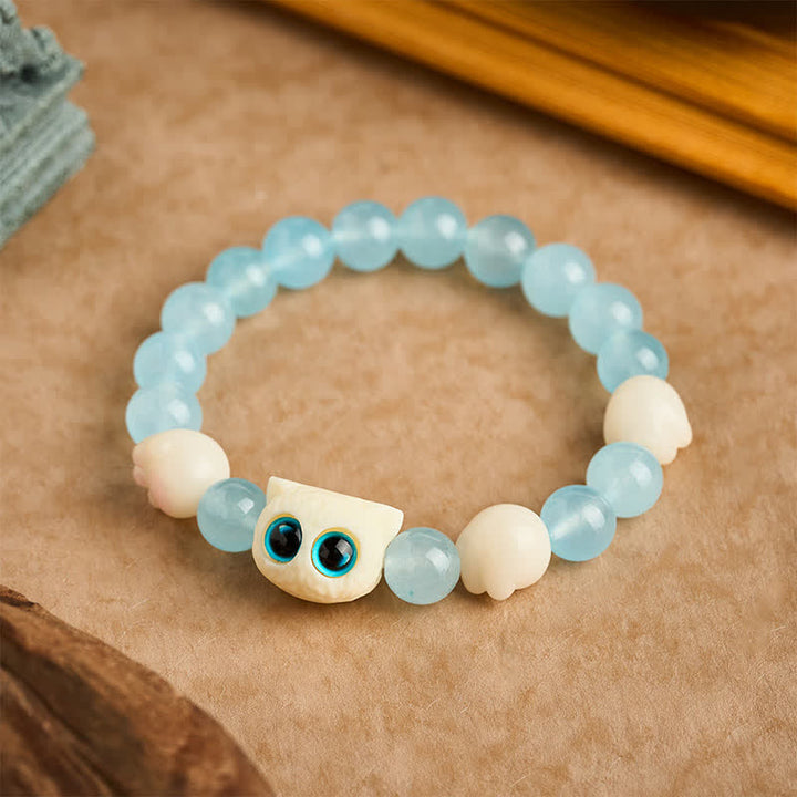 Buddha Stones Blue Chalcedony Hand Carved Cat Purity Bead Bracelet - image 1