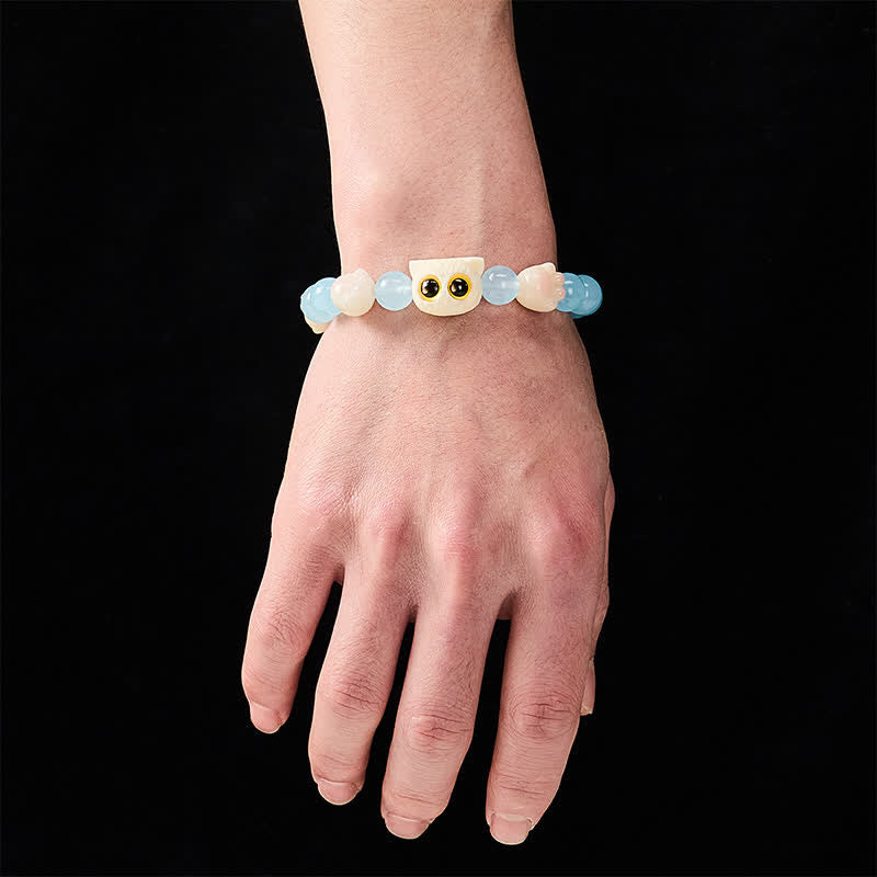 Buddha Stones Blue Chalcedony Hand Carved Cat Purity Bead Bracelet - image 17