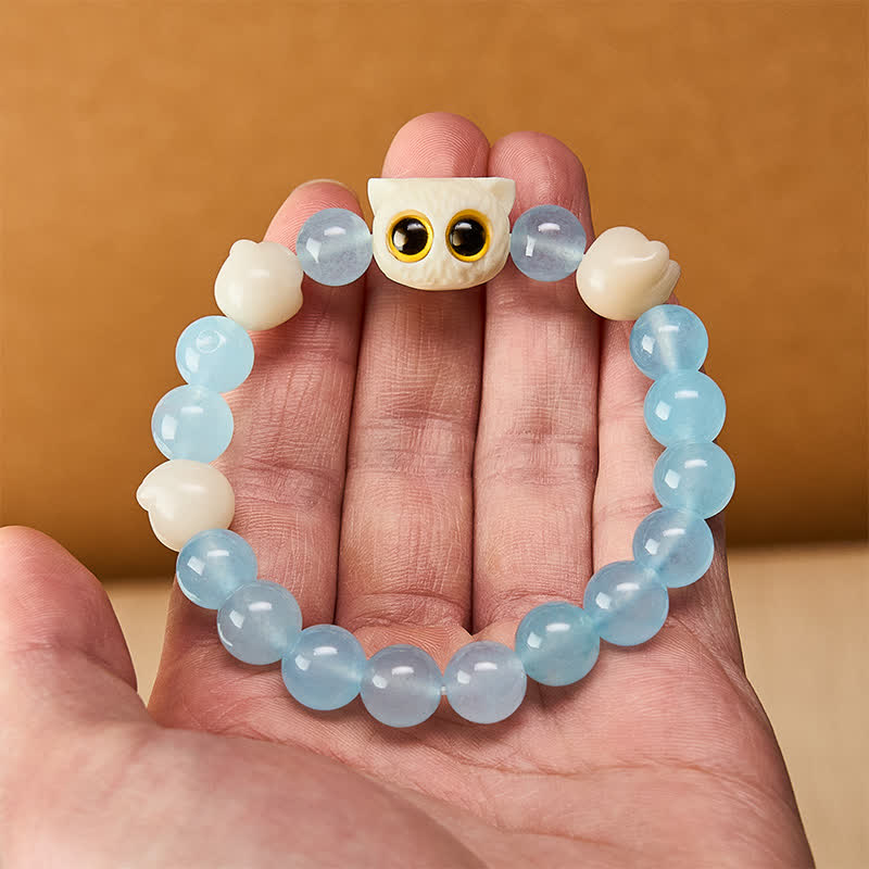 Buddha Stones Blue Chalcedony Hand Carved Cat Purity Bead Bracelet - image 16