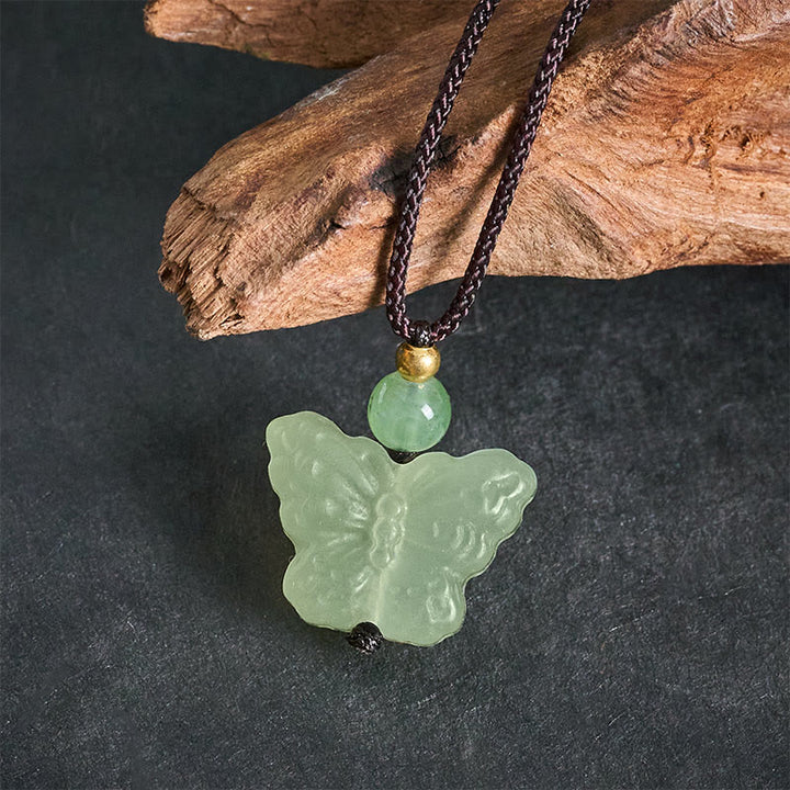Buddha Stones Xiuyan Jade Butterfly Transformation Hand Carved Pendant Necklace - image 3