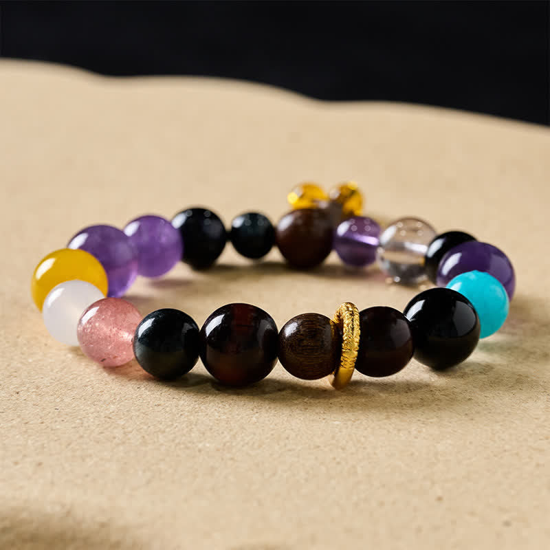 Buddha Stones 18 Beads Amethyst Tiger's Eye Tibetan Balance Bracelet - image 1