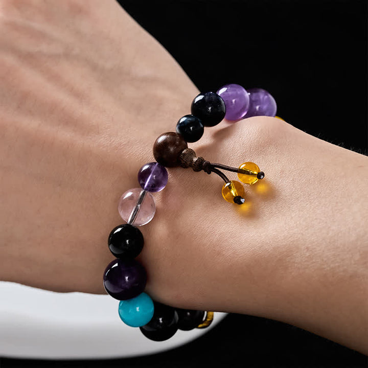 Buddha Stones 18 Beads Amethyst Tiger's Eye Tibetan Balance Bracelet - image 5