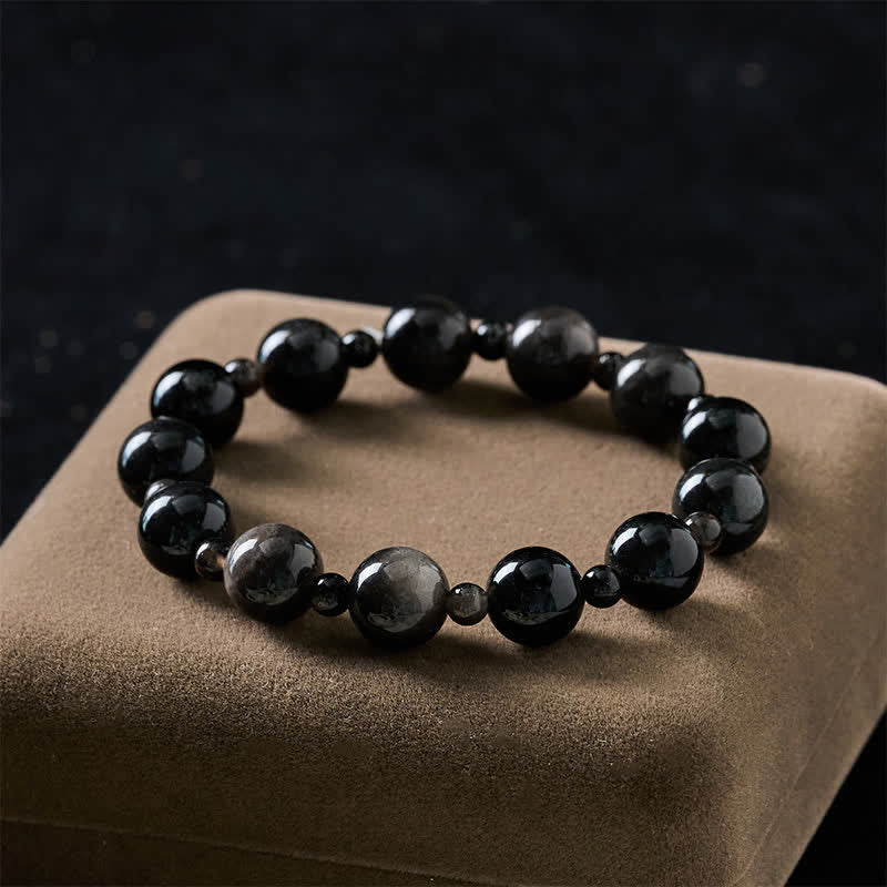Buddha Stones Black Obsidian Single Double Layer Round Bead Protection Bracelet - image 2