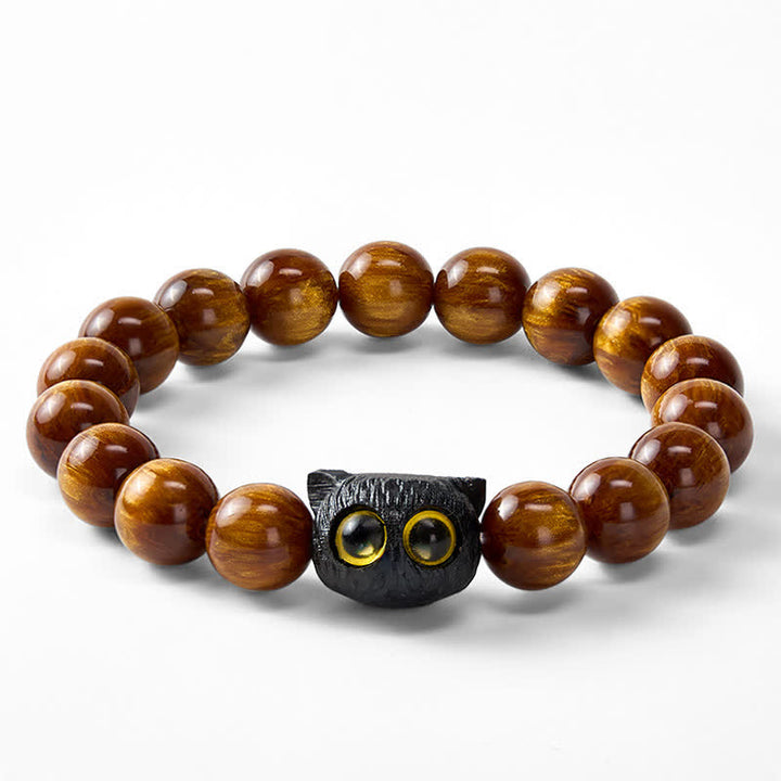 Buddha Stones Yellow Resin Beads Ebony Wood Cat Peace Bracelet - image 15