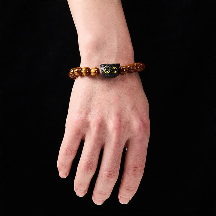Buddha Stones Yellow Resin Beads Ebony Wood Cat Peace Bracelet - image 4