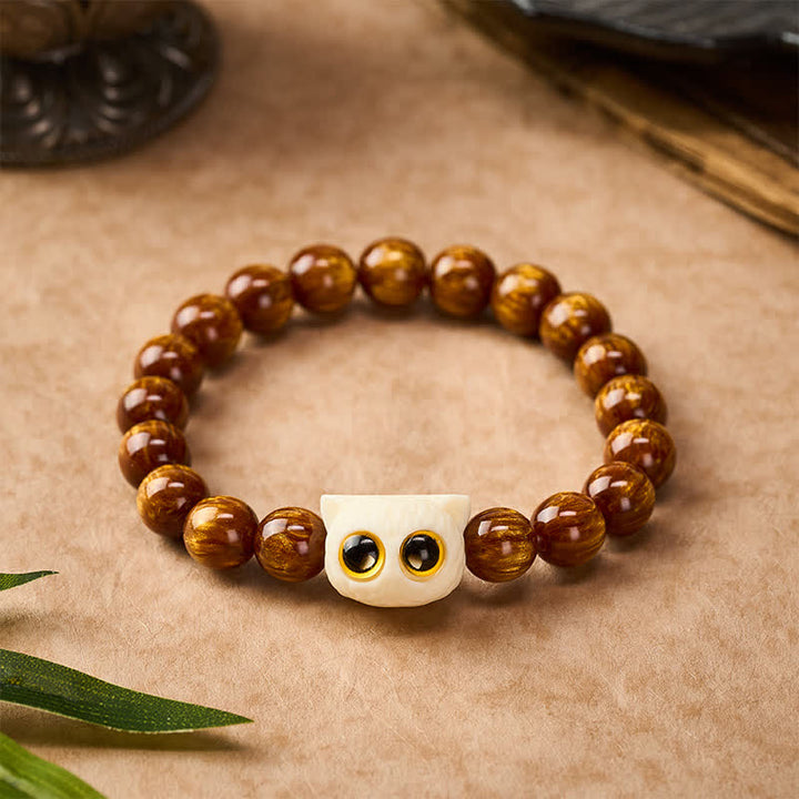 Buddha Stones Yellow Resin Beads Ivory Fruit Cat Wisdom Bracelet - 10 mm(Wrist Circumference: 6.3-6.7  in / 16-17cm) - image 0